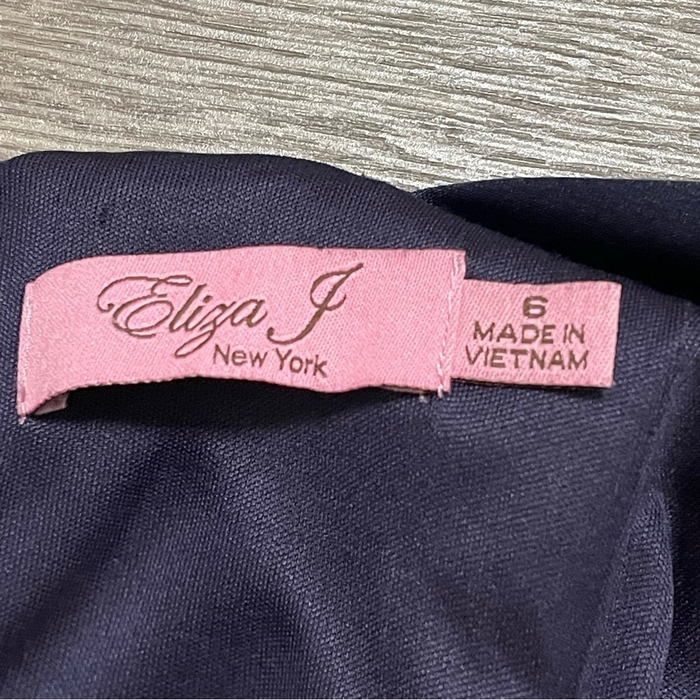 Eliza J Satin One Shoulder Cocktail Formal Dress Navy Blue Sz 6 Embellish Beads - Picture 7 of 10
